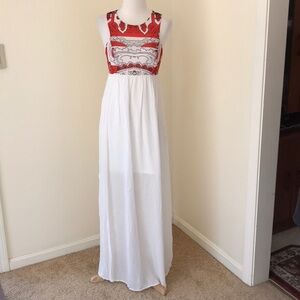 Impulse collection small red combo maxi dress .
